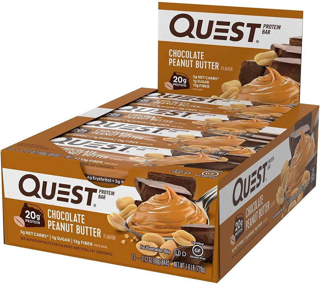 Quest Nutritional 20g Protein Bars, Chocolate Peanut Butter, 2.12oz (Pack of 12) - Oasis Snacks