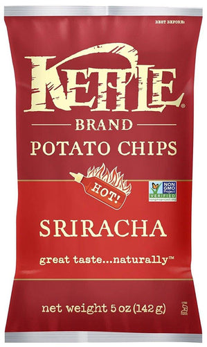 Kettle Brand Potato Chips, Sriracha, 5 Ounce  (Pack of 15) - Oasis Snacks