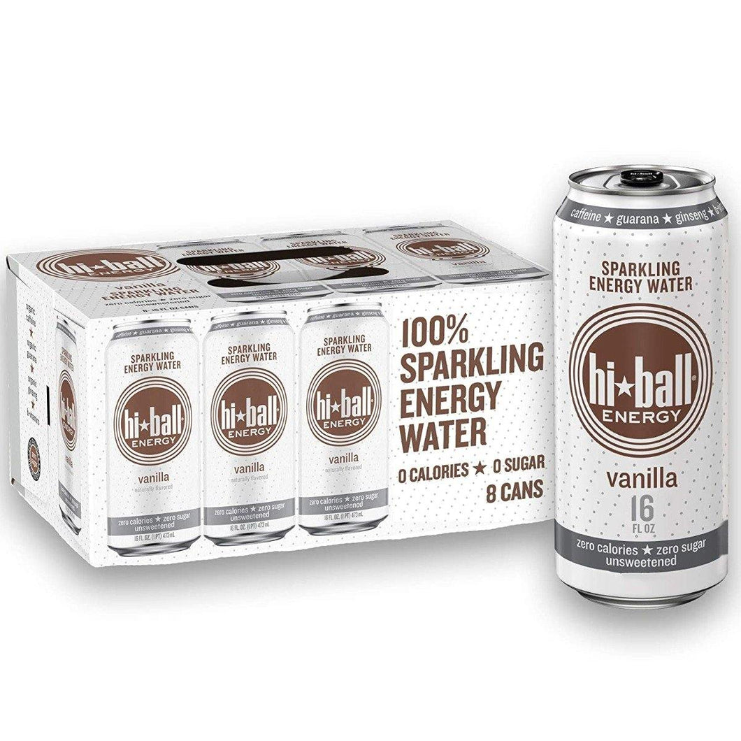 Hiball Sparkling Energy Water, Vanilla, 16 oz (Pack of 8) - Oasis Snacks