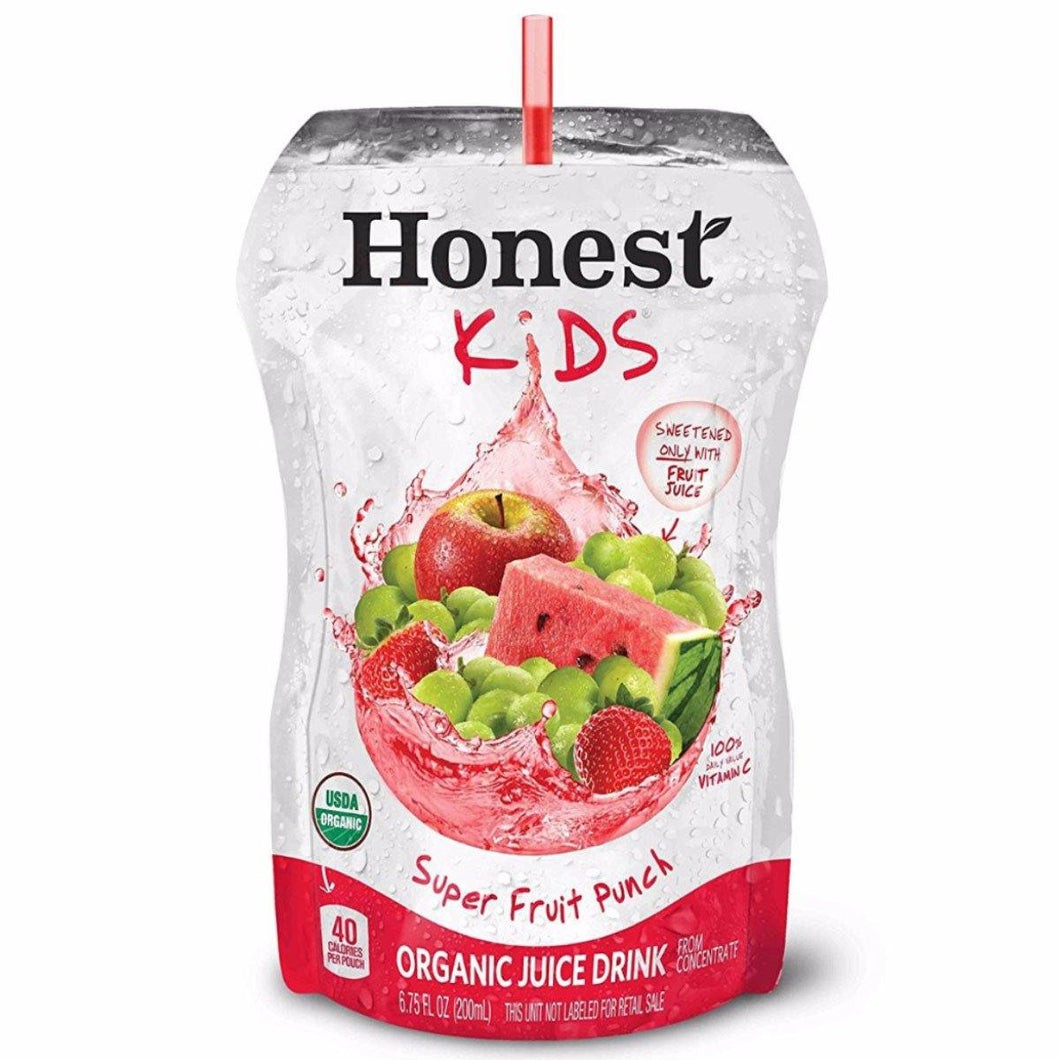 Honest Kids Organic Juice Drink, Super Fruit Punch, 6.75 fl oz Pouches (Pack of 32) - Oasis Snacks