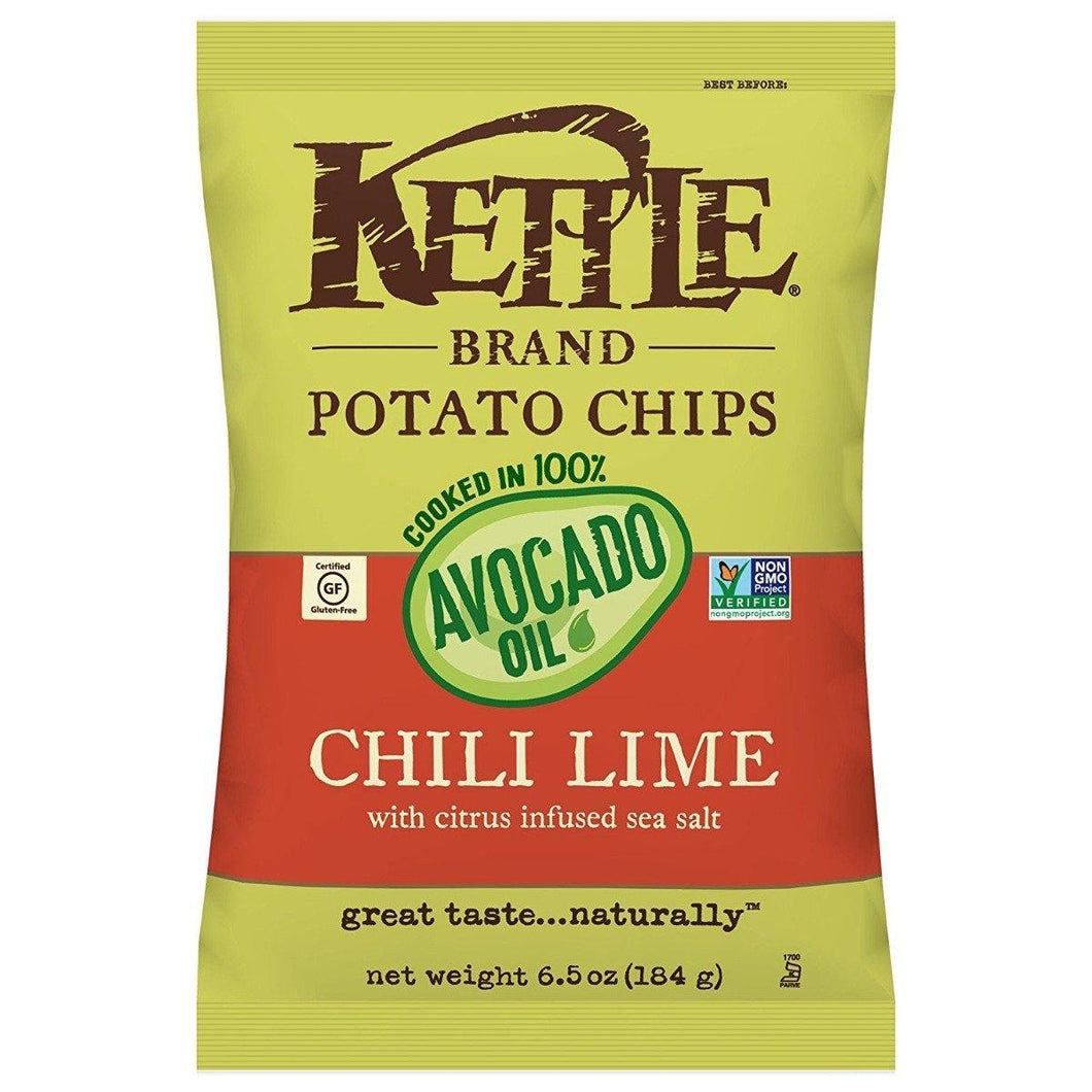 Kettle Brand Potato Chips, 100% Avocado Oil Chili Lime, 6.5 Ounce (Pack of 12) - Oasis Snacks