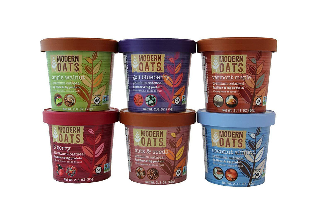 Modern Oats All Natural Oatmeal Cups , 6 Flavor Variety Pack, 2.6 oz Cups  (Pack of 12) - Oasis Snacks