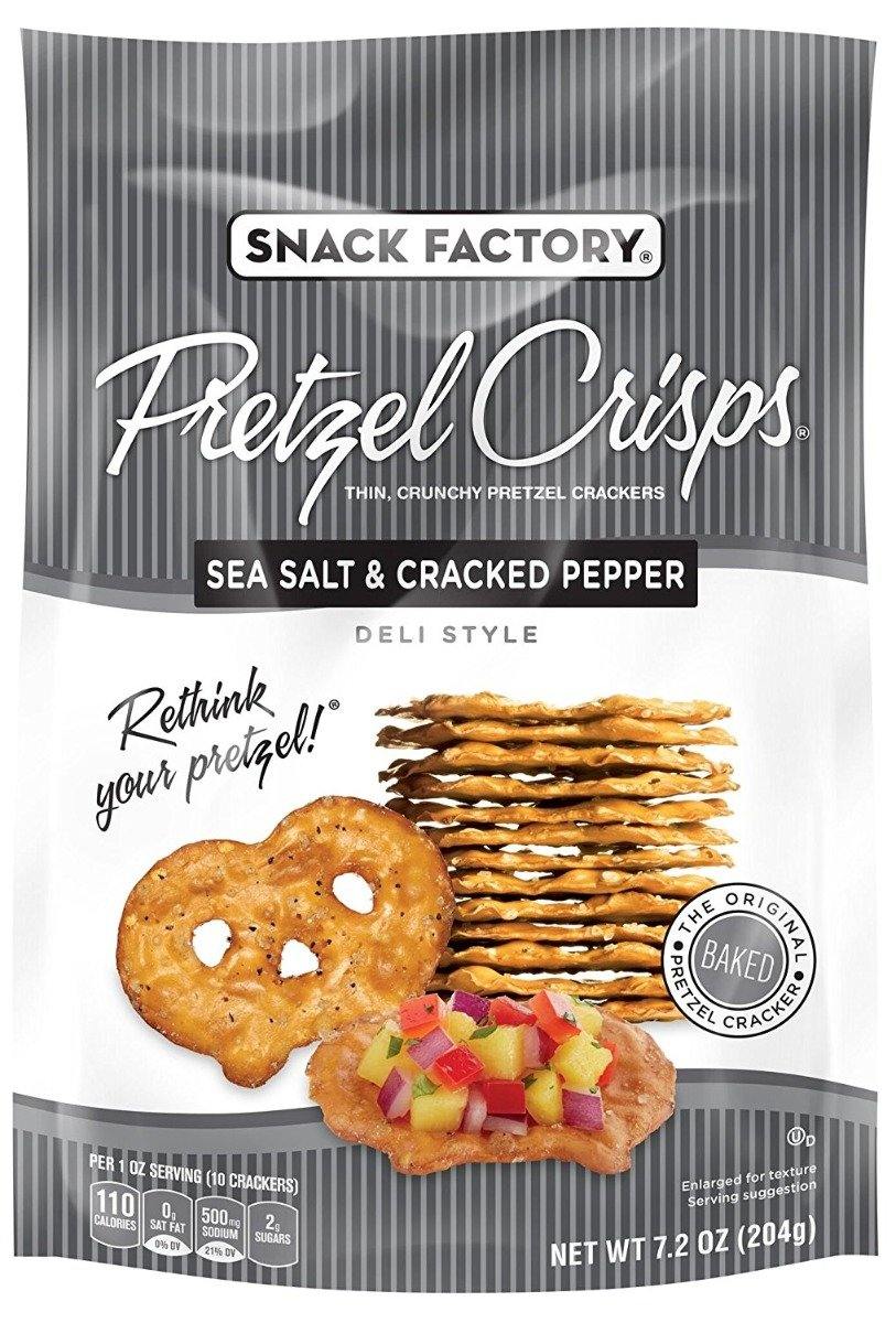 Snack Factory Pretzel Crisps, Sea Salt & Cracked Pepper, 7.2 Ounce (Pack of 12) - Oasis Snacks