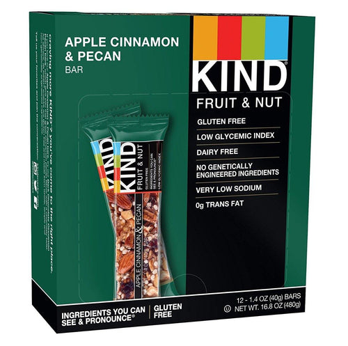 KIND Bars, Apple Cinnamon & Pecan, Gluten Free, Low Sugar, 1.4oz, 12 Pack - Oasis Snacks