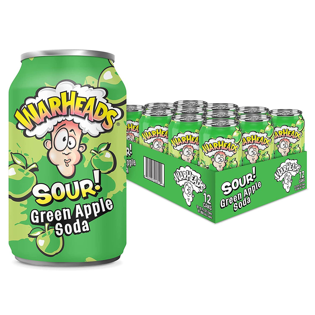 WARHEADS Soda, Sour Green Apple, 12oz (Pack of 12)