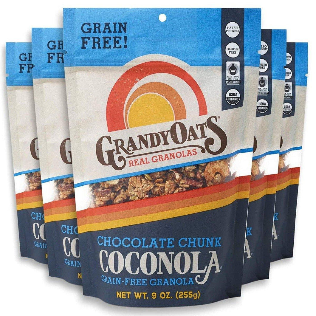 GrandyOats Granola, Chocolate Chunk Coconola, 9oz (Pack of 6) - Oasis Snacks