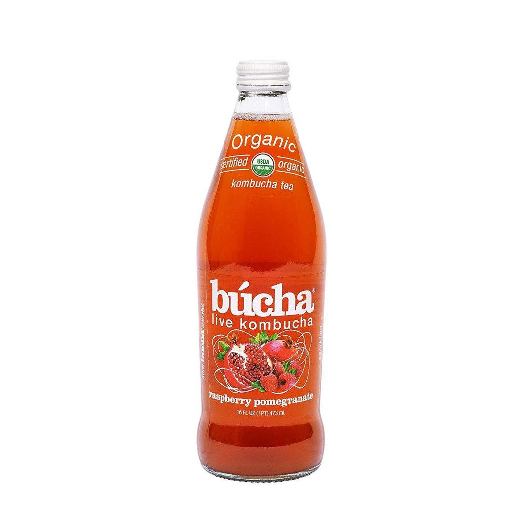 Bucha Live Kombucha Organic Probiotic Tea, Raspberry Pomegranate, 16oz (Pack of 12) - Oasis Snacks