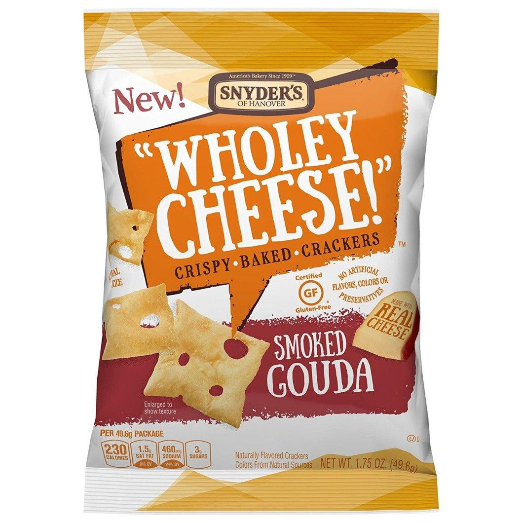 Snyder's of Hanover Wholey Cheese! Gluten Free Baked Cheese Crackers, Smoked Gouda, 1.75 Ounce (Pack of 24) - Oasis Snacks
