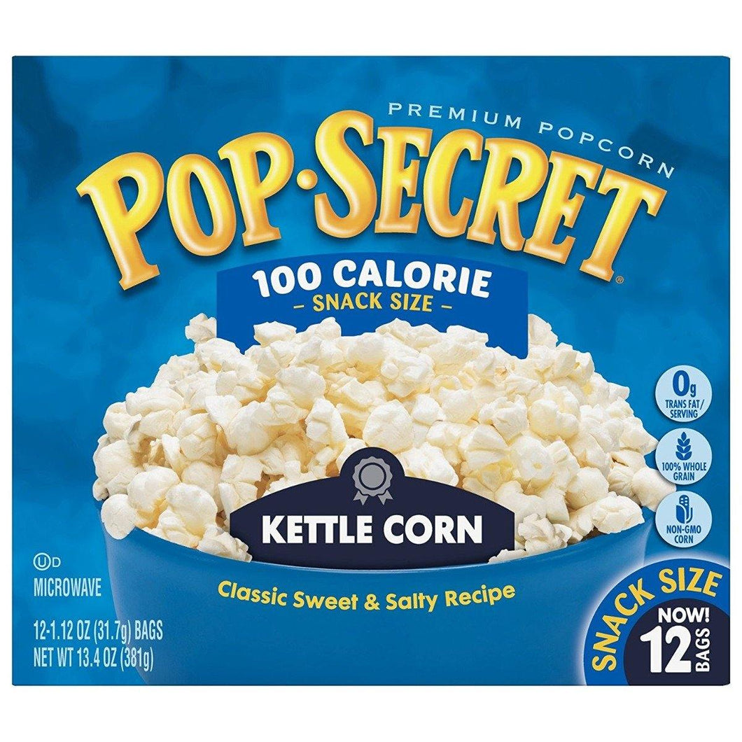 Pop Secret Snack Size 100 Calorie Microwavable Popcorn, Kettle Corn, 12 Count (Pack of 4) - Oasis Snacks