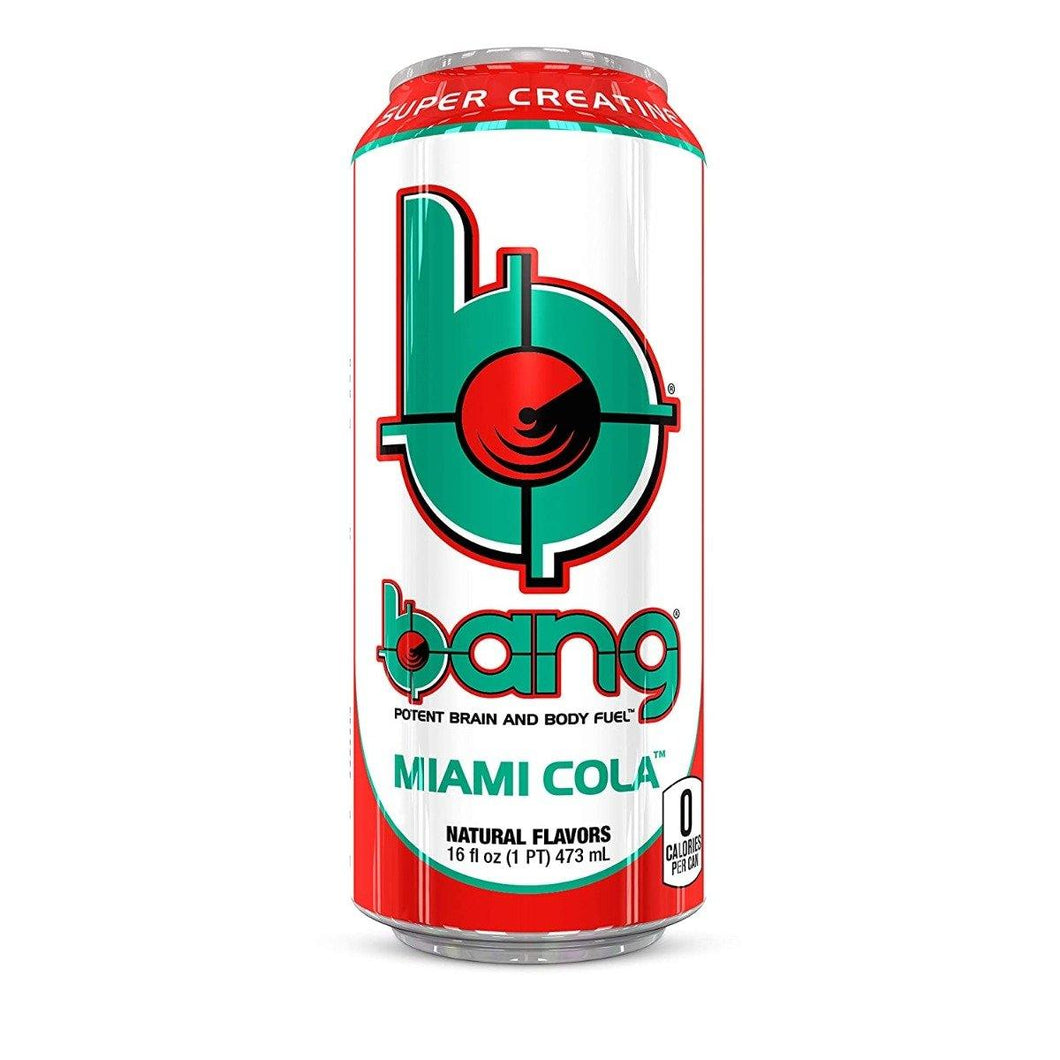 BANG Energy Drink, Miami Cola, 16oz Cans (Pack of 12) - Oasis Snacks