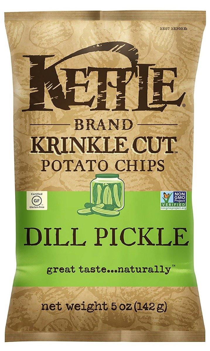 Kettle Brand Potato Chips, Krinkle Cut Dill Pickle, 5 Ounce (Pack of 15) - Oasis Snacks