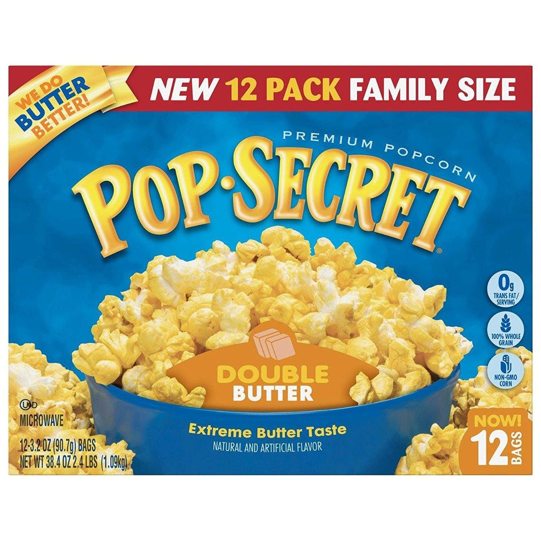 Pop Secret Microwave Popcorn, Double Butter, 12 Count (Pack of 4) - Oasis Snacks