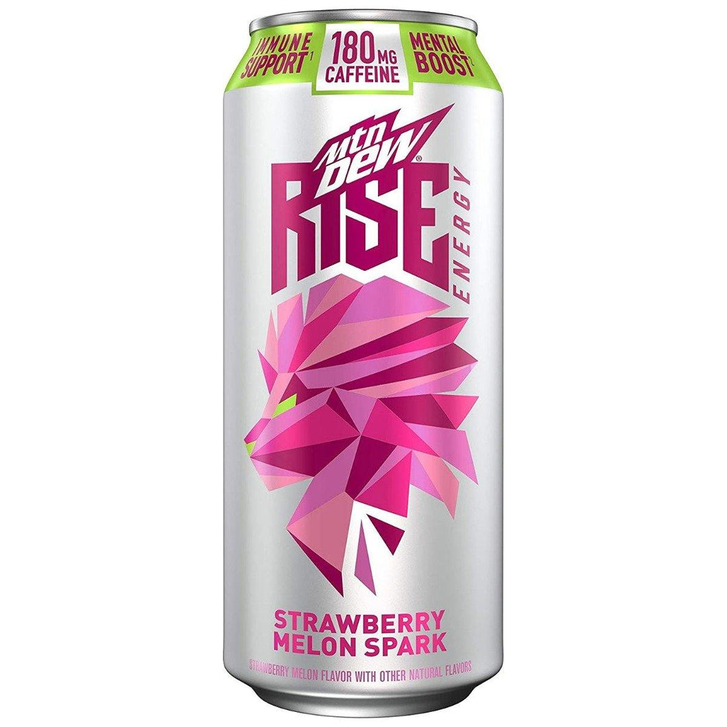 Mountain Dew Rise Energy Drink, Strawberry Melon Spark, 16oz (Pack of 12) - Oasis Snacks