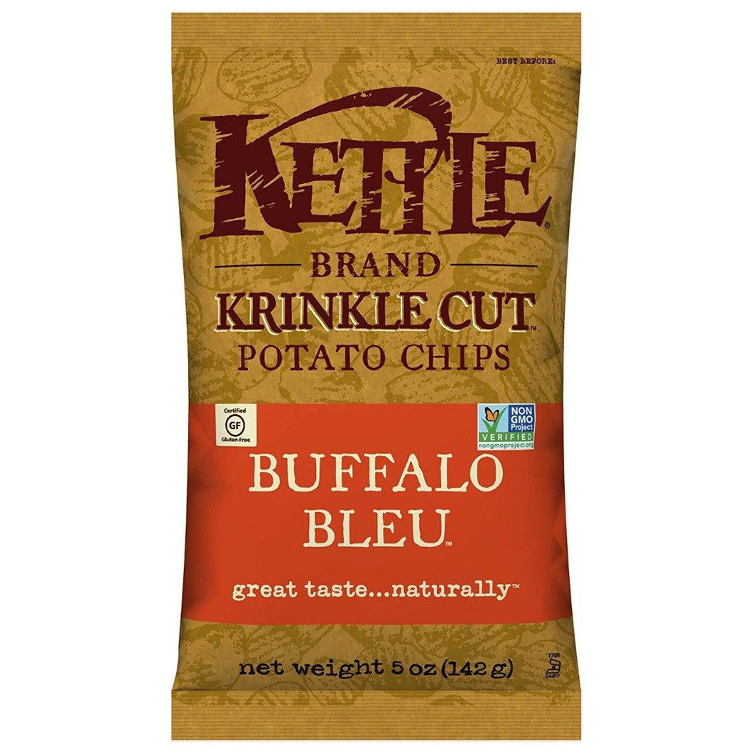 Kettle Brand Potato Chips, Krinkle Cut Buffalo Bleu, 5 Ounce Bags (Pack of 15) - Oasis Snacks