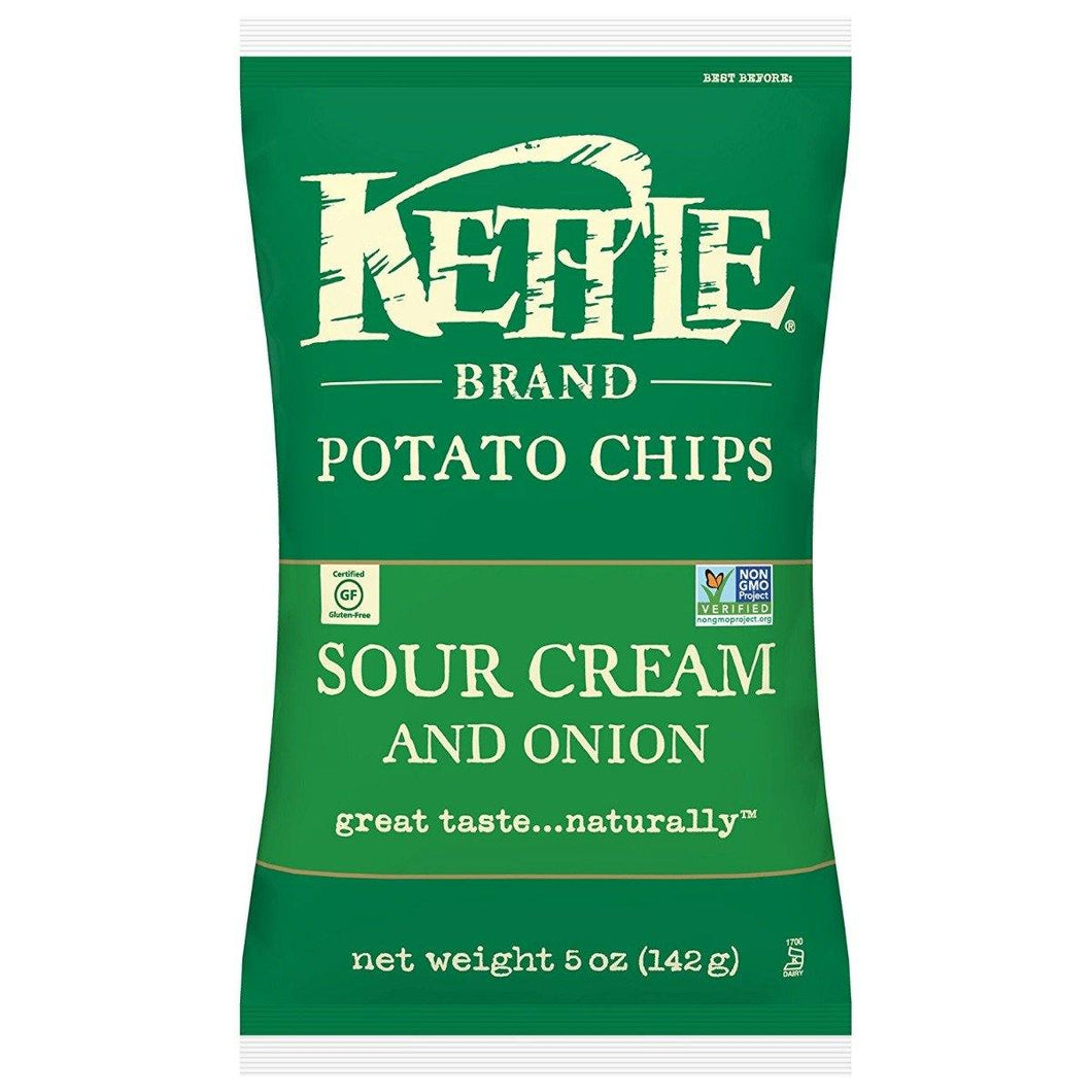 Kettle Brand Potato Chips, Sour Cream and Onion, 5 Ounce (Pack of 15) - Oasis Snacks
