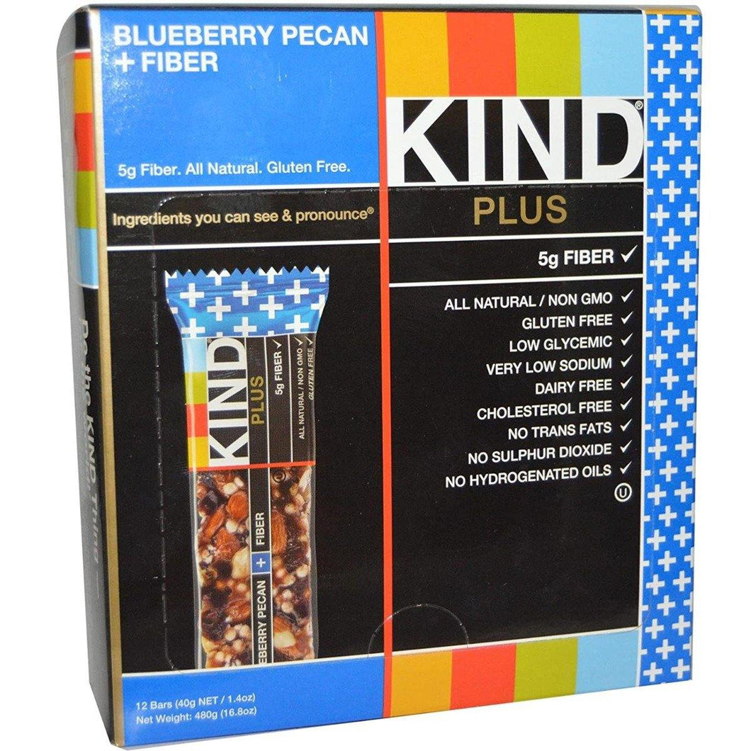 KIND Bars PLUS, Blueberry Pecan + Fiber, 1.4oz (Pack of 12) - Oasis Snacks