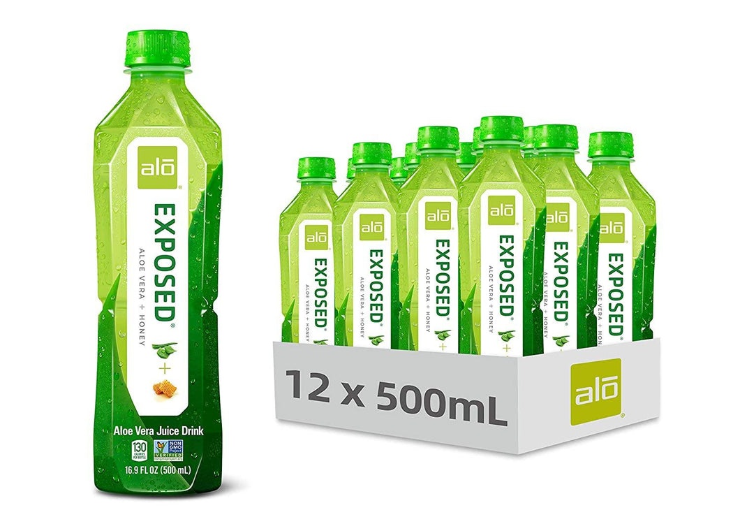 ALO Exposed Aloe Vera Drink, Original with Honey, 16.9oz (Pack of 12) - Oasis Snacks