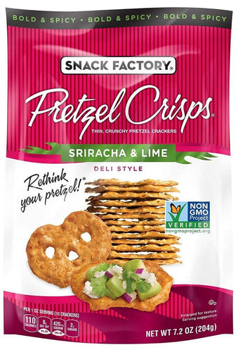 Snack Factory Pretzel Crisps, Sriracha & Lime, 7.2 Ounce (Pack of 12) - Oasis Snacks