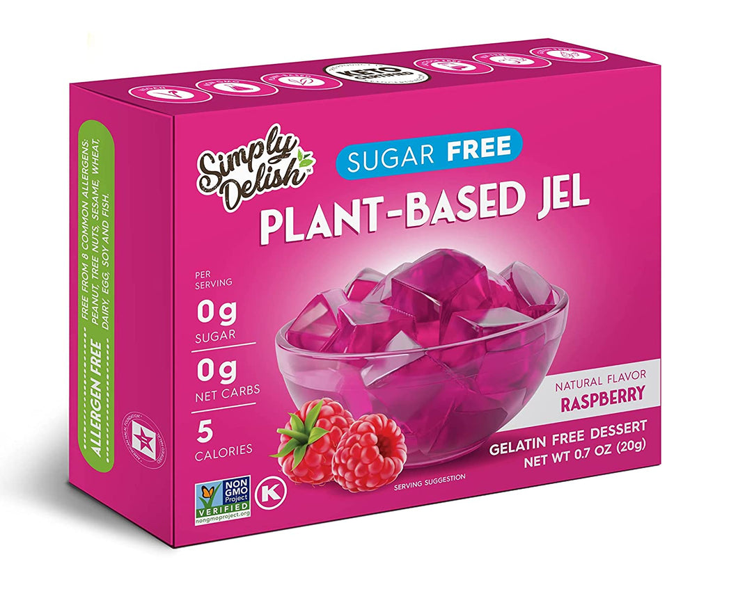 Simply Delish Sugar Free Plant-Based Jel, Raspberry, 0.7oz (Pack of 6)