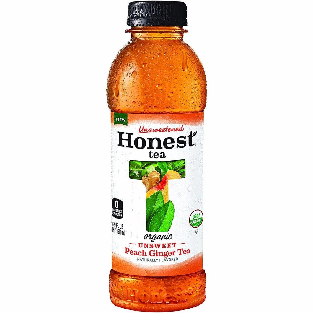 Honest Tea Unsweet Peach Ginger 16.9 oz Plastic Bottles (12 Pack) - Oasis Snacks