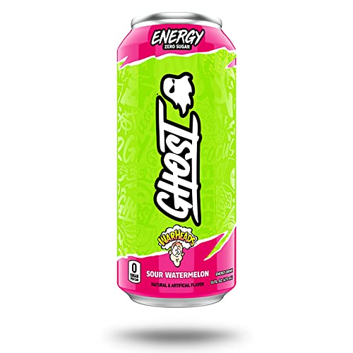 Ghost Energy Drink, WarHeads Sour Watermelon, 16oz (Pack of 12)