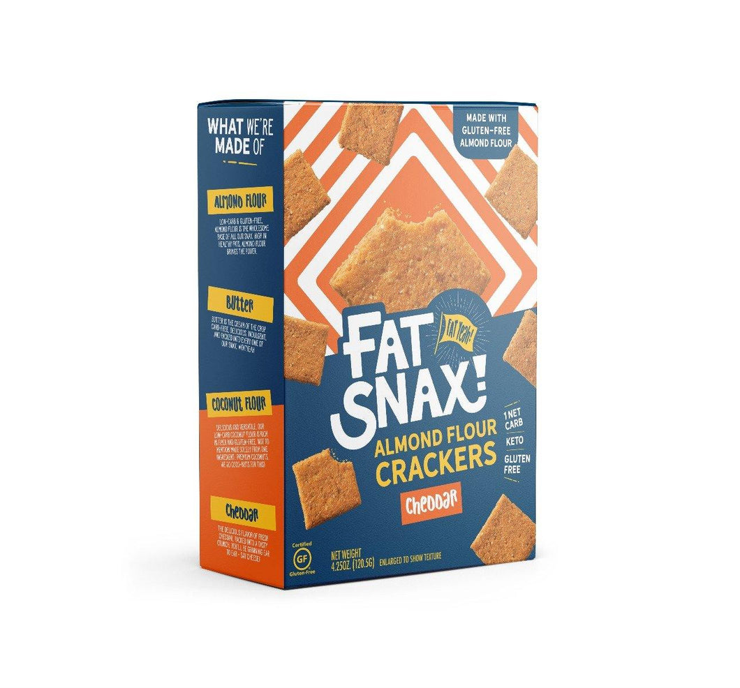 Fat Snax Almond Flour Crackers, Cheddar, 4.25oz (Pack of 6) - Oasis Snacks