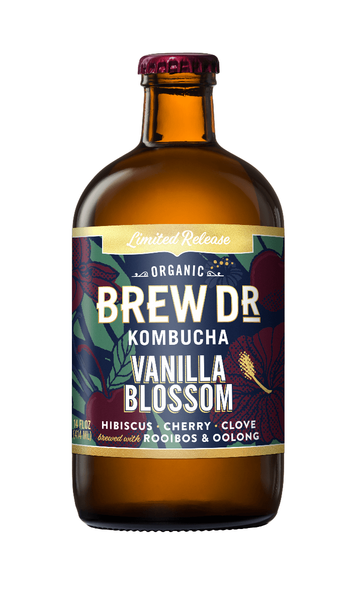 Brew Dr. Organic Kombucha Drink, Vanilla Blossom, 14 fl oz Glass Bottles (Pack of 12) - Oasis Snacks