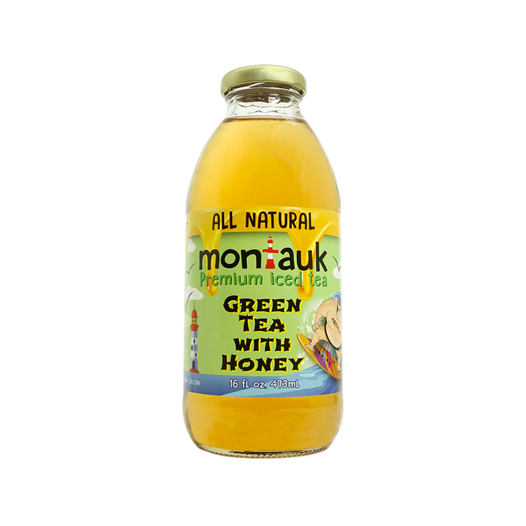 Montauk Premium Iced Tea, Green Tea with Honey, 16oz (Pack of 12)