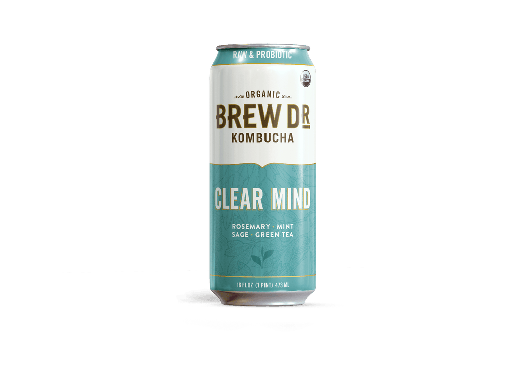 Brew Dr. Organic Kombucha Drink, Clear Mind, 16 fl oz Cans (Pack of 12) - Oasis Snacks