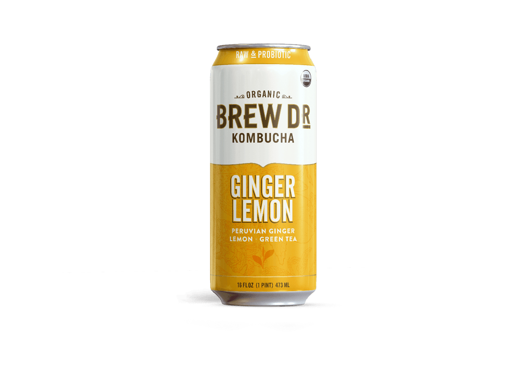 Brew Dr. Organic Kombucha Drink, Ginger Lemon, 16 fl oz Cans (Pack of 12) - Oasis Snacks