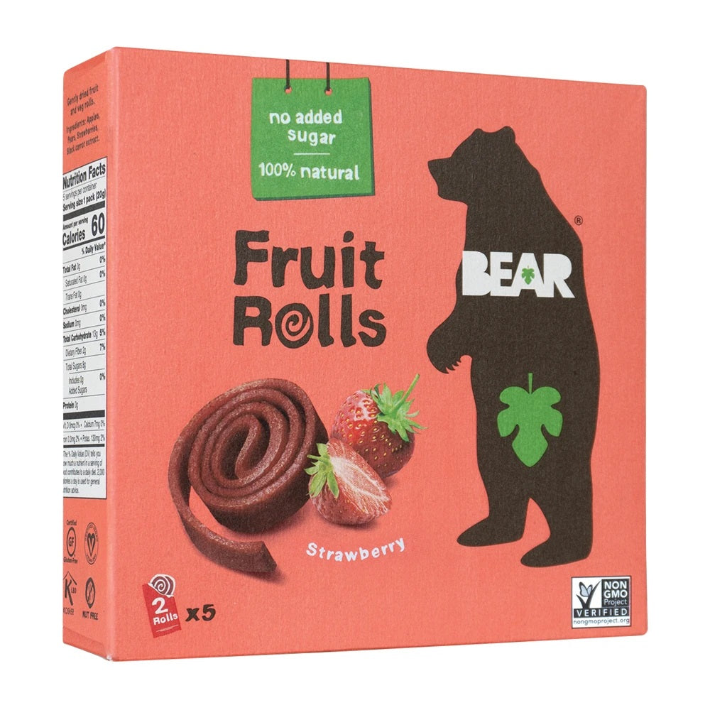 BEAR Real Fruit Snack Rolls, Strawberry, 3.5oz (Pack of 6)