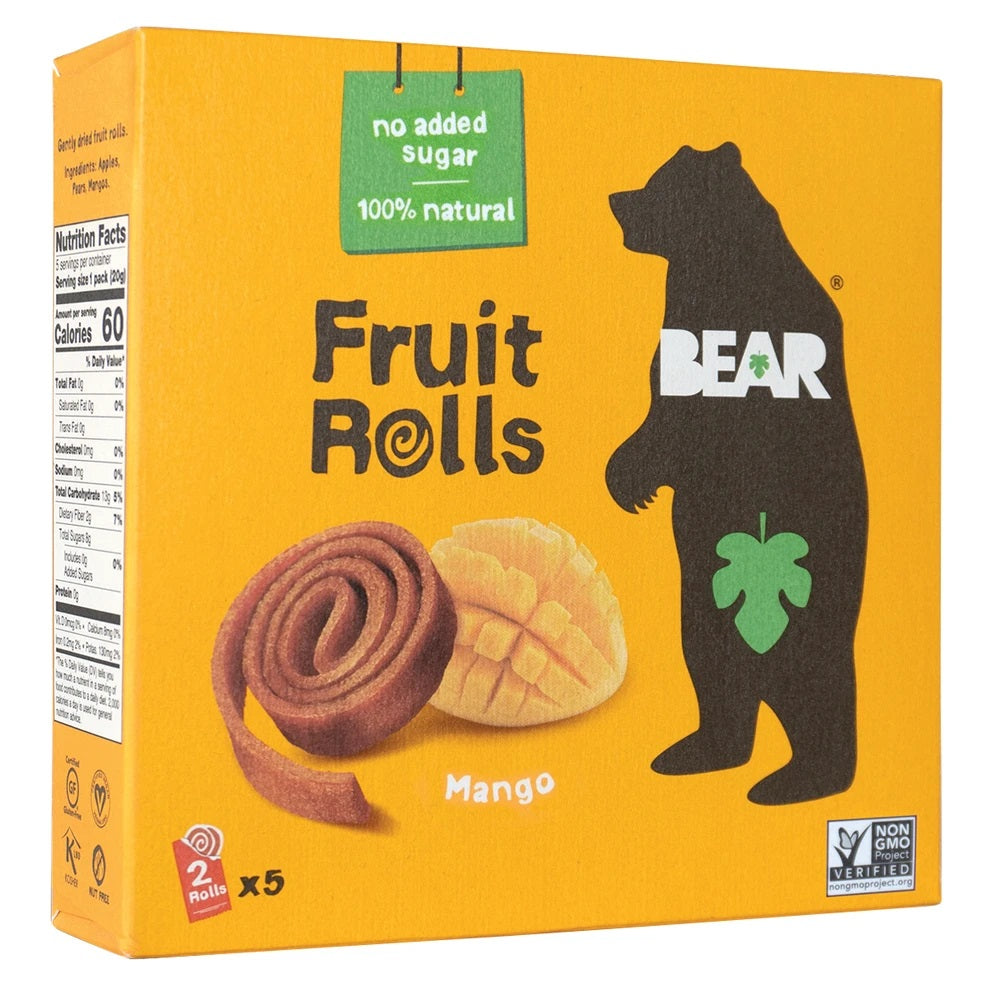 BEAR Real Fruit Snack Rolls, Mango, 3.5oz (Pack of 6)