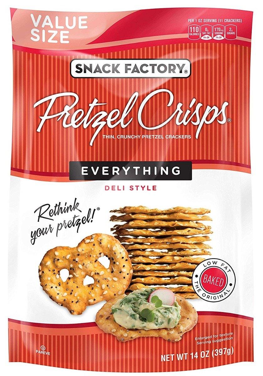 Snack Factory Pretzel Crisps, Everything, 14 Ounce (Pack of 12) - Oasis Snacks