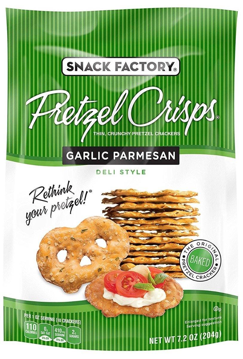 Snack Factory Pretzel Crisps, Garlic Parmesan, 7.2 Ounce (Pack of 12) - Oasis Snacks