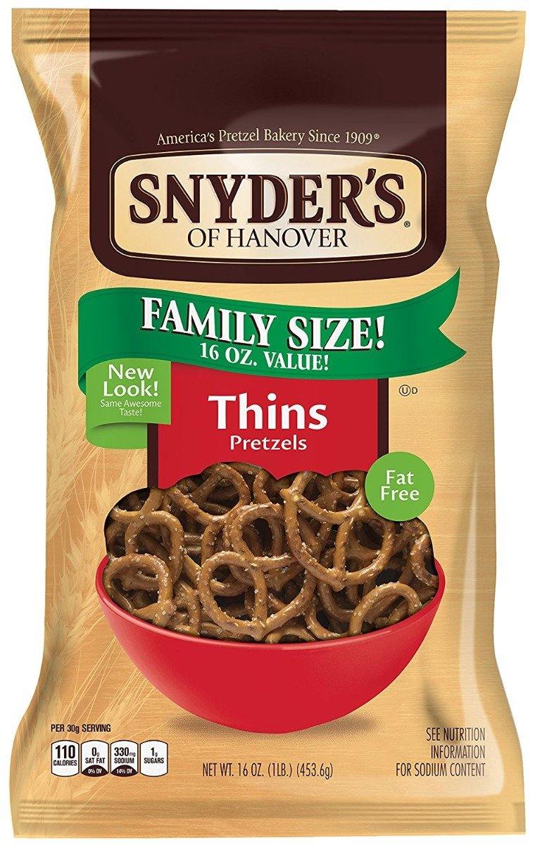 Snyder's of Hanover Pretzels, Thins, 16 Ounce (Pack of 12) - Oasis Snacks