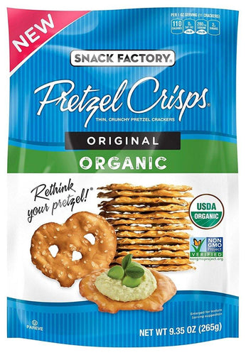 Snack Factory Organic Pretzel Crisps, Original, 9.35 Ounce (Pack of 12) - Oasis Snacks