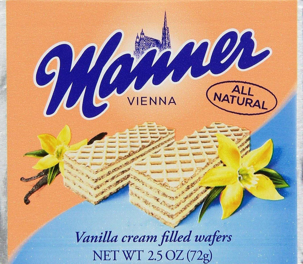 Manner Cream Filled Wafers, Vanilla, 2.54oz (Pack of 12) - Oasis Snacks
