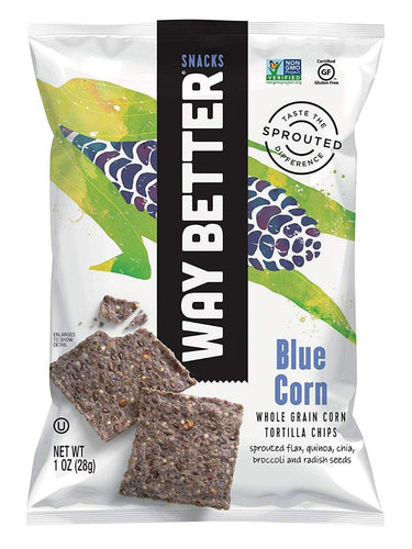Way Better Snacks Sprouted Gluten Free Tortilla Chips, Unbeatable Blues, 1 Ounce (Pack of 12) - Oasis Snacks