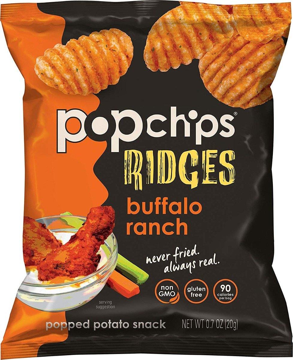 Popchips Ridged Potato Chips, Buffalo Ranch Potato Chips, 0.7 oz Bags, (Pack of 24) - Oasis Snacks