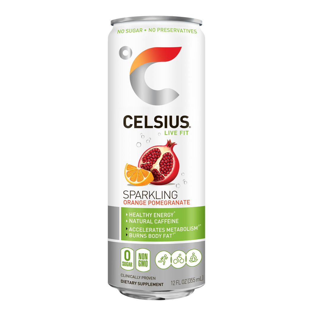 CELSIUS Sparkling Fitness Drink, Orange Pomegranate, 12oz (Pack of 12)