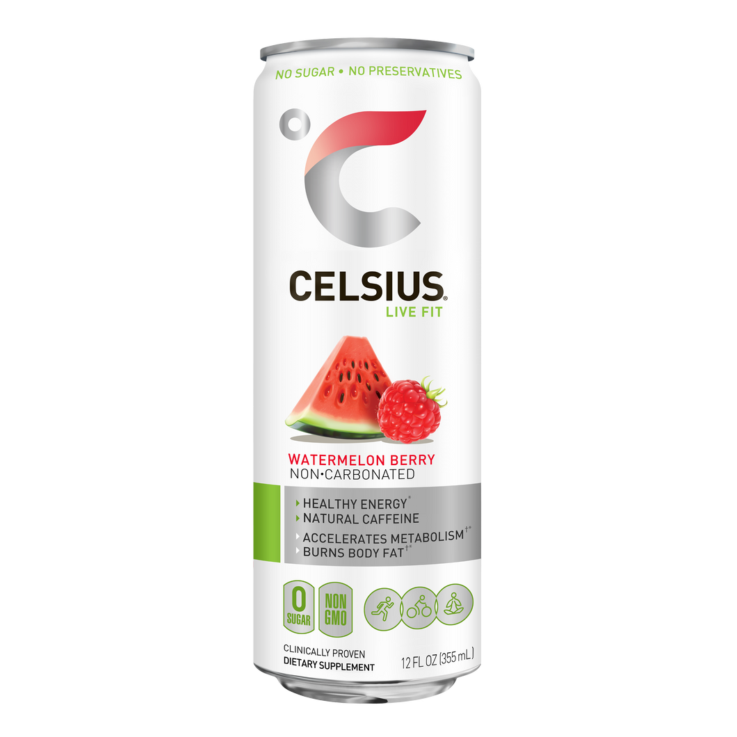 CELSIUS Non-Carbonated Fitness Drink, Watermelon Berry, 12oz (Pack of 12)
