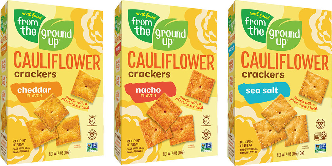 From the Ground Up Cauliflower Crackers, 3 Flavor Variety Pack, 4 oz Pack (Pack of 12)