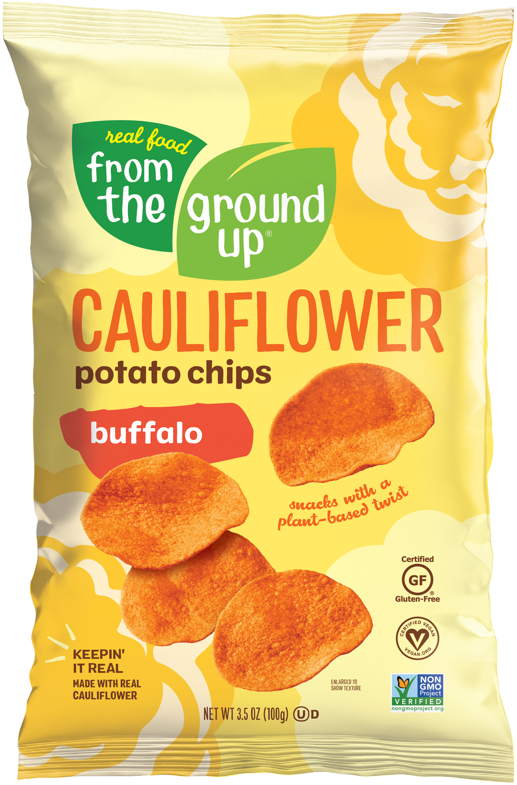 From The Ground Up Cauliflower Potato Chips, Buffalo, 3.5oz (Pack of 12)