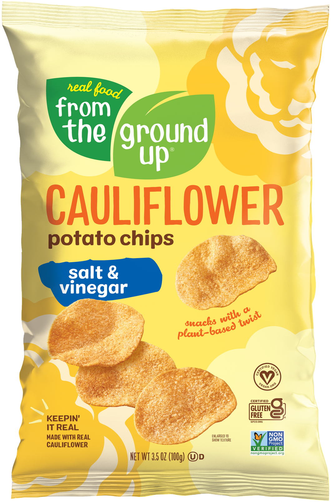 From The Ground Up Cauliflower Potato Chips, Salt & Vinegar, 3.5oz (Pack of 12)