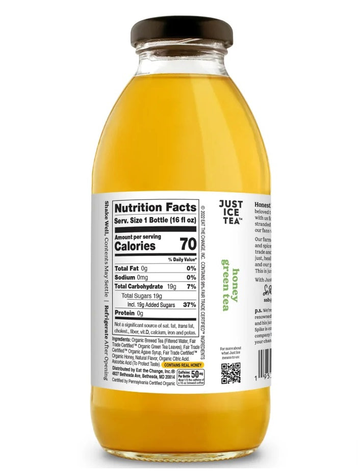 Just Ice Tea, Honey Green Tea, 16oz (Pack of 12) Oasis Snacks