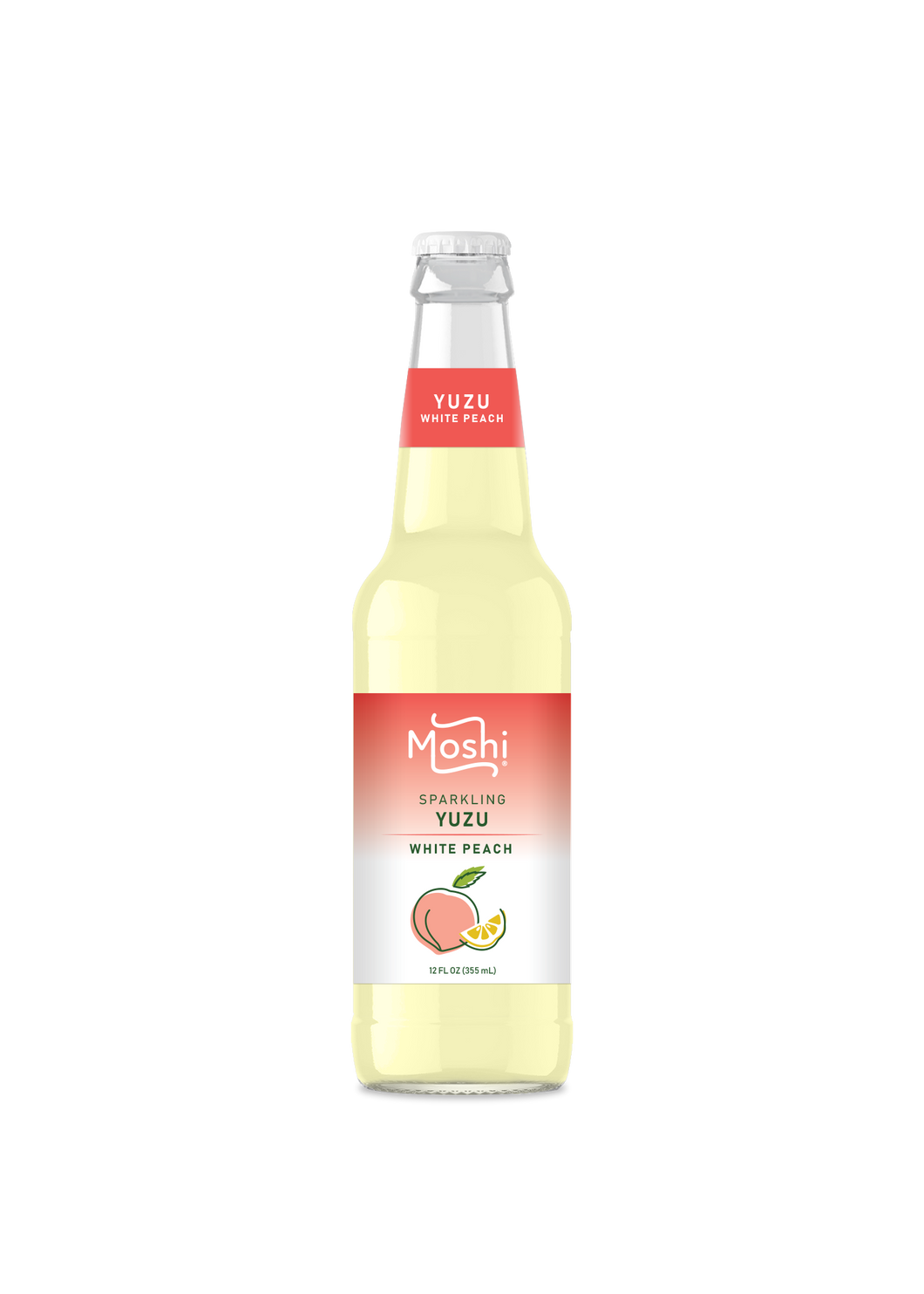 Moshi Yuzu Sparkling Drink, White Peach, 12oz (Pack of 12)