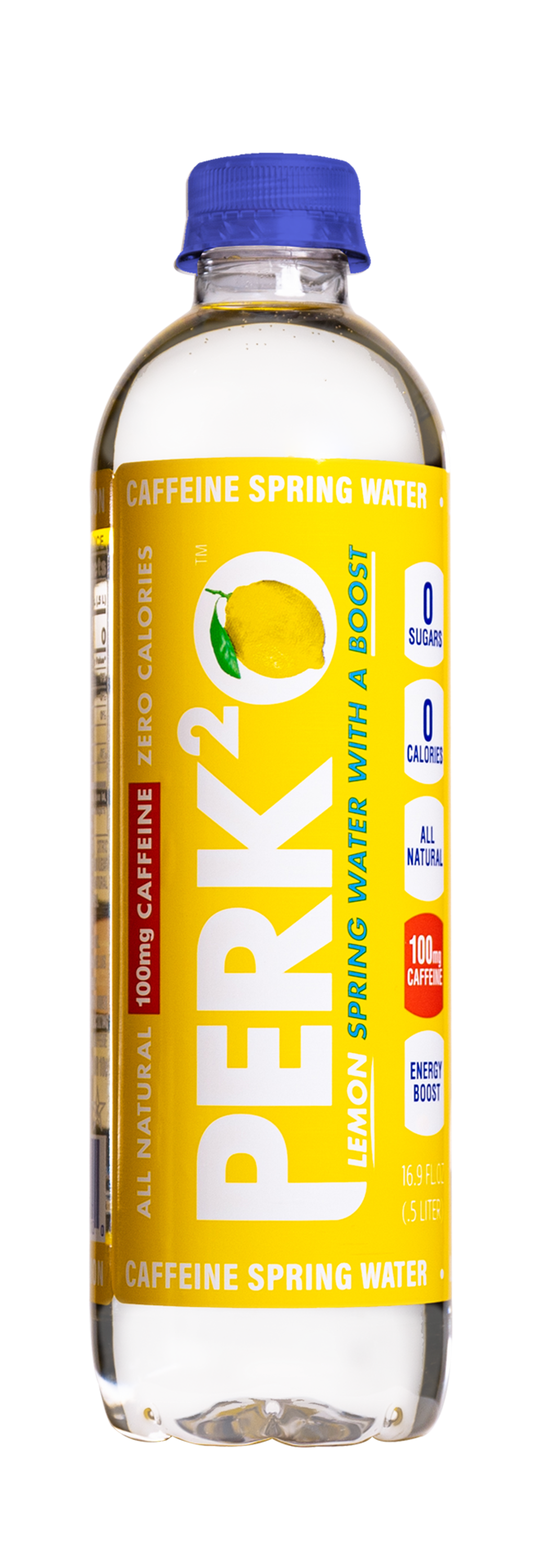 PERK 2o Caffeinated Water, Lemon, 16.9oz (Pack of 12)
