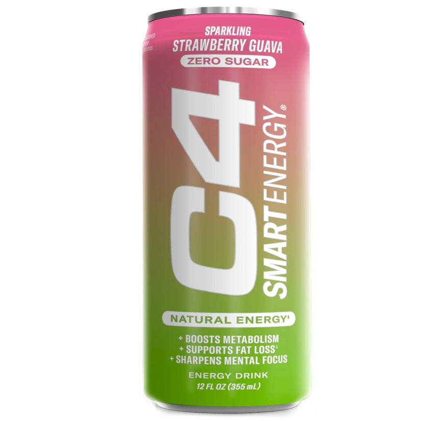 C4 Smart Energy Drink, Strawberry Guava, 12oz (Pack of 12)