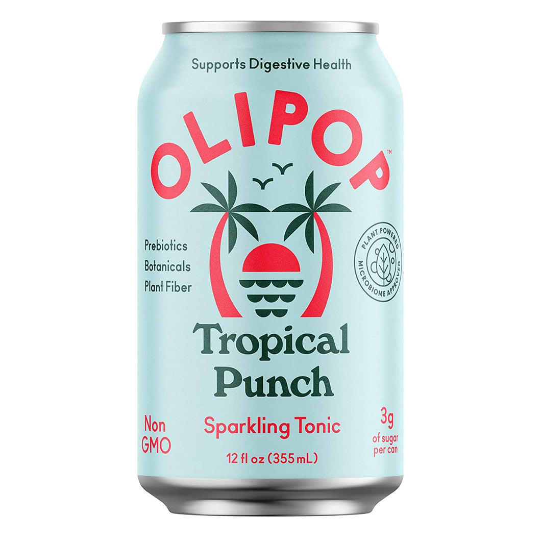 Olipop Sparkling Tonic Prebiotic Drink, Tropical Punch, 12oz (Pack of 12)