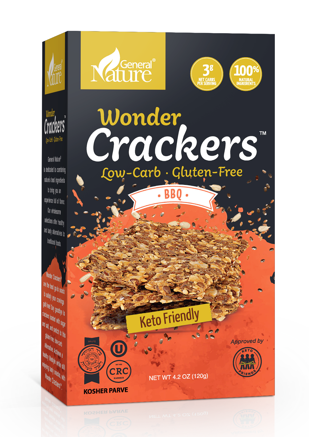 General Nature Low-Carb, Gluten-Free Wonder Crackers, BBQ, 4.2oz - Multi-Pack